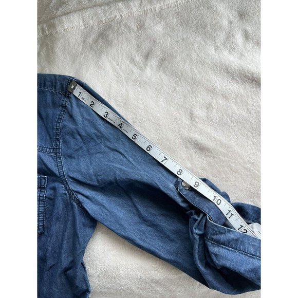 Guess Womens Button Down Roll Tab Sleeves Blue 100% Cotton Midi Dress Size Small - Picture 7 of 16